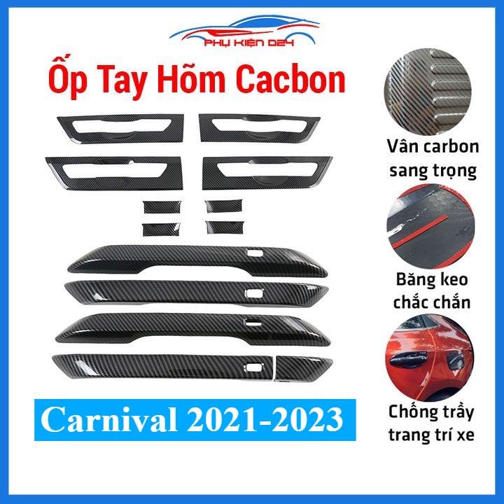 Ốp tay nắm cửa, hõm cửa Carnival 2021-2022-2023 vân cacbon trang trí, dán chống trầy xước cửa xe hơi