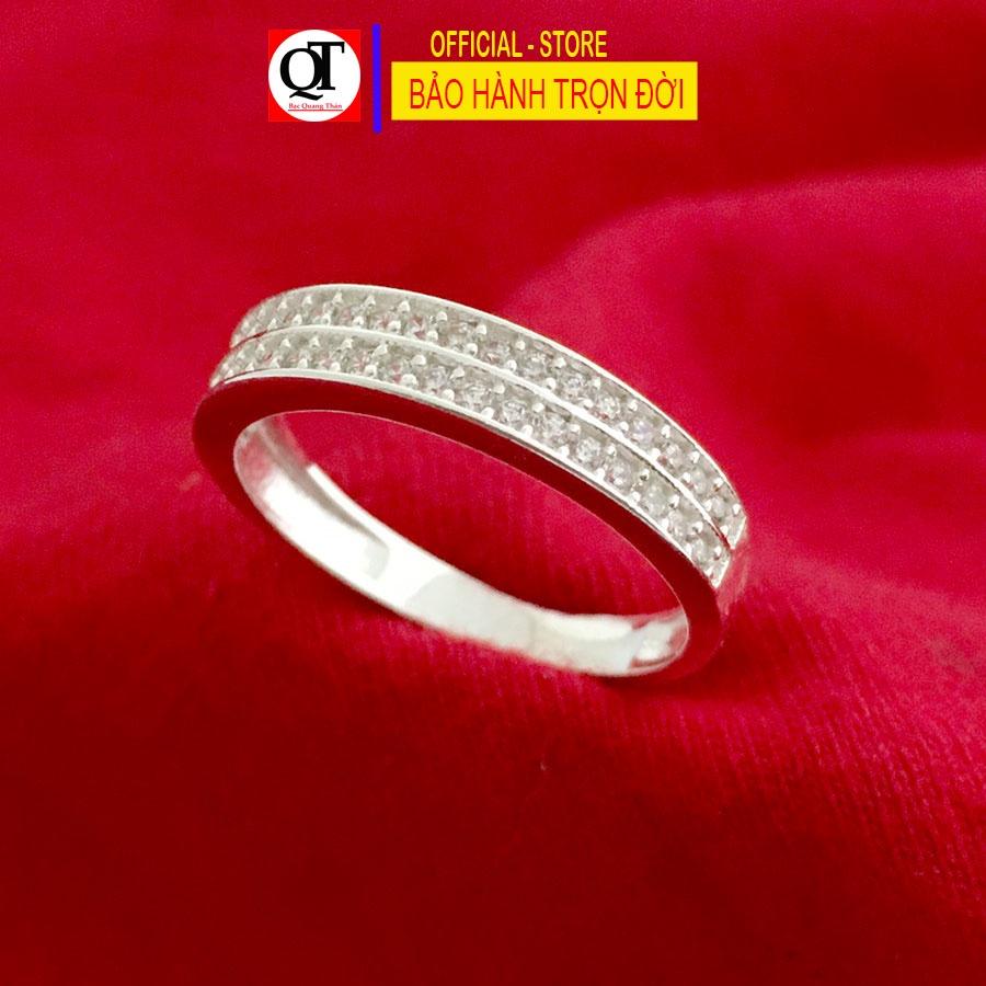 Nhẫn nữ bạc ta mặt gắn full hai hàng đá tấm trắng cao cấp hợp đeo tất cả ngón tay trang sức Bạc Quang Thản – QTNU66