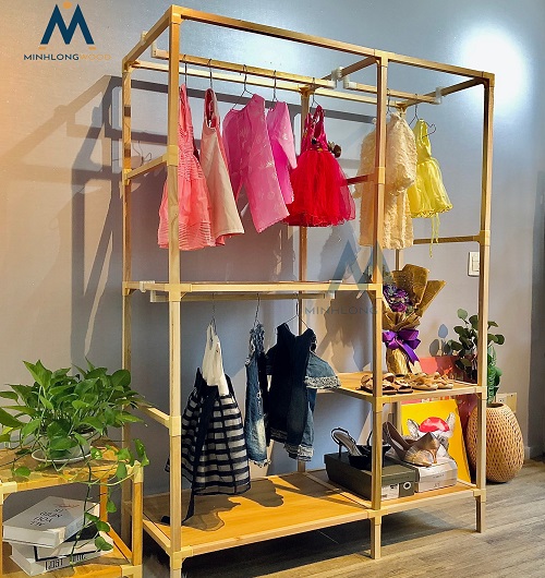Tủ Treo Quần Áo Minhlongwood M32 - Tủ Kệ Gỗ Treo Quần Áo - Trang Trí Nội Thất - Màu Gỗ Tự Nhiên