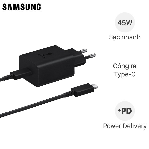 Bộ sạc Samsung 45W (Kèm cáp C-C 5A, 1.8m) (EP-T4510) - Hàng Chính Hãng