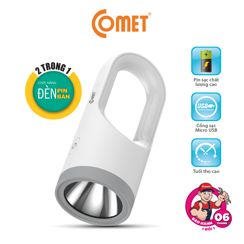 Đèn pin sạc led kiêm đèn sạc COMET CRT455 công suất 11.5W điều chỉnh độ sáng pin Lithium 1800mAh