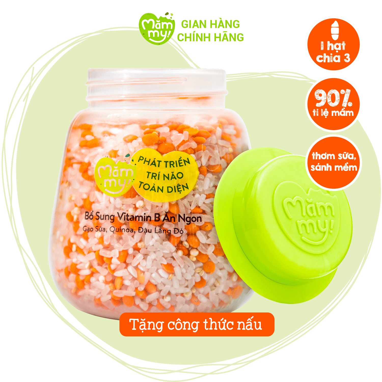 Hạt mix Mămmy nấu cháo bổ sung Vitamin B bé ăn ngon Gạo sữa, Hạt diêm mạch Quinoa, Đậu lăng đỏ, hũ 135g