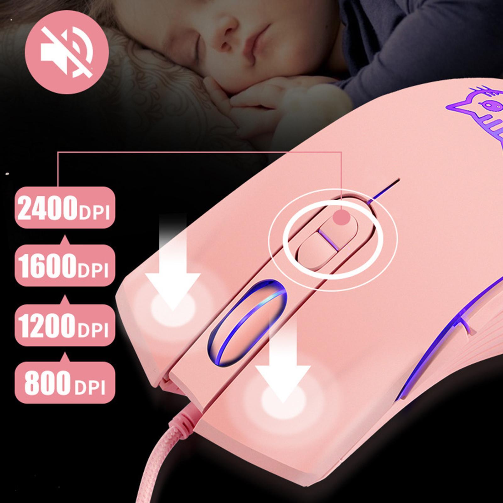 2x Cute Wired USB Gaming Mouse, RGB Breathing Lights, Mute Ergonomic Optical Mice, for PC Laptops Desktop 4 Adjustable DPI up to 2400