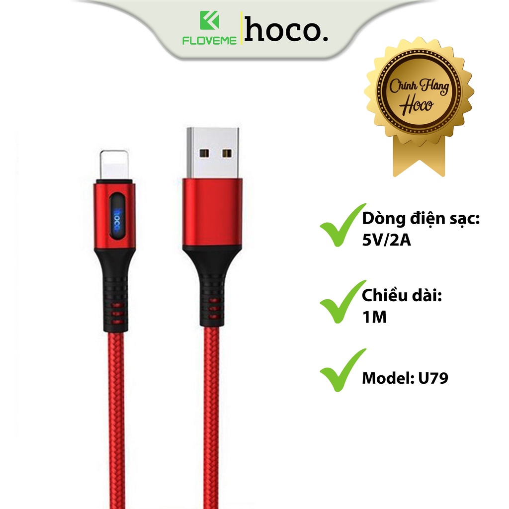 Cáp Sạc Tự Ngắt Hoco U79 Dành Cho IP, Sạc Nhanh Tự Ngắt Khi Đầy Pin, Hỗ Trợ Sạc Và Truyền Dữ Liệu, Dây Lõi Đồng Không Oxy Mạ Thiếc - Hàng Chính Hãng