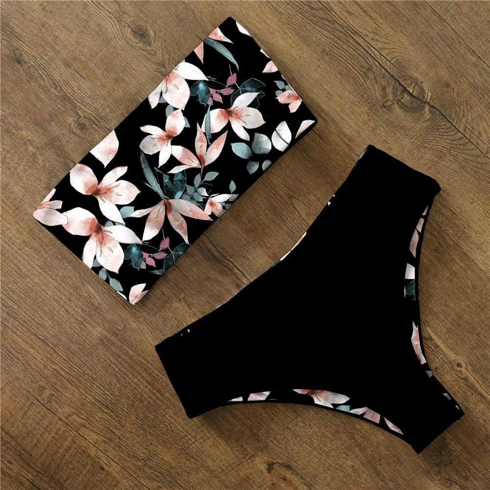 Bikini 2021 Đồ Bơi Đồ Bơi Nữ Váy In Hình Cao Cấp Bikini Bộ Chéo Lưng Bandeau Áo Tắm Nữ Mặc Đi Biển Biquini