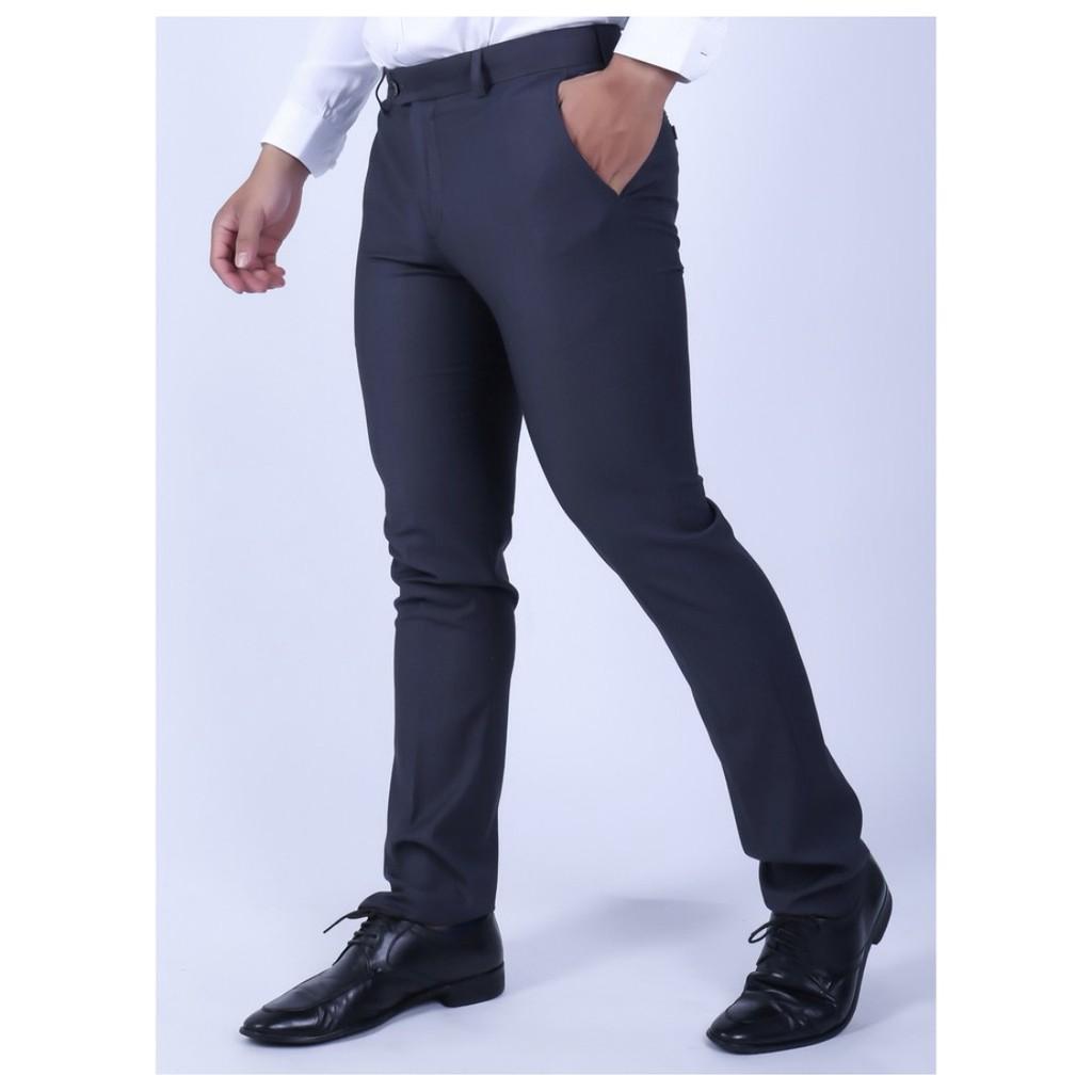 OWEN - Quần âu nam dáng TRENDY màu xanh tím than vải in vân ca rô 91270