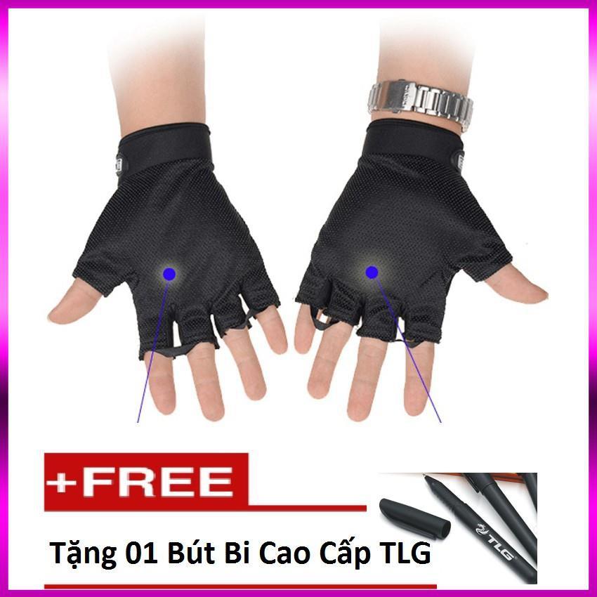 Găng tay,Găng tay hở ngón thể thao lái xe size XL (Đen) 206214 tặng bút bi