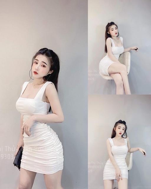 Đầm body 2 dây có nắp túi quyến rũ  Đầm ôm body