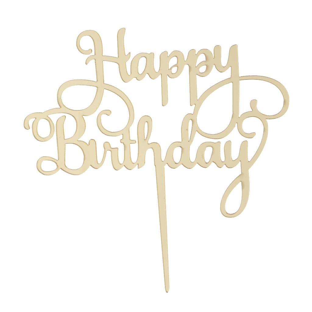 2xAcrylic Happy Birthday Cake Topper Party Supplier Gold