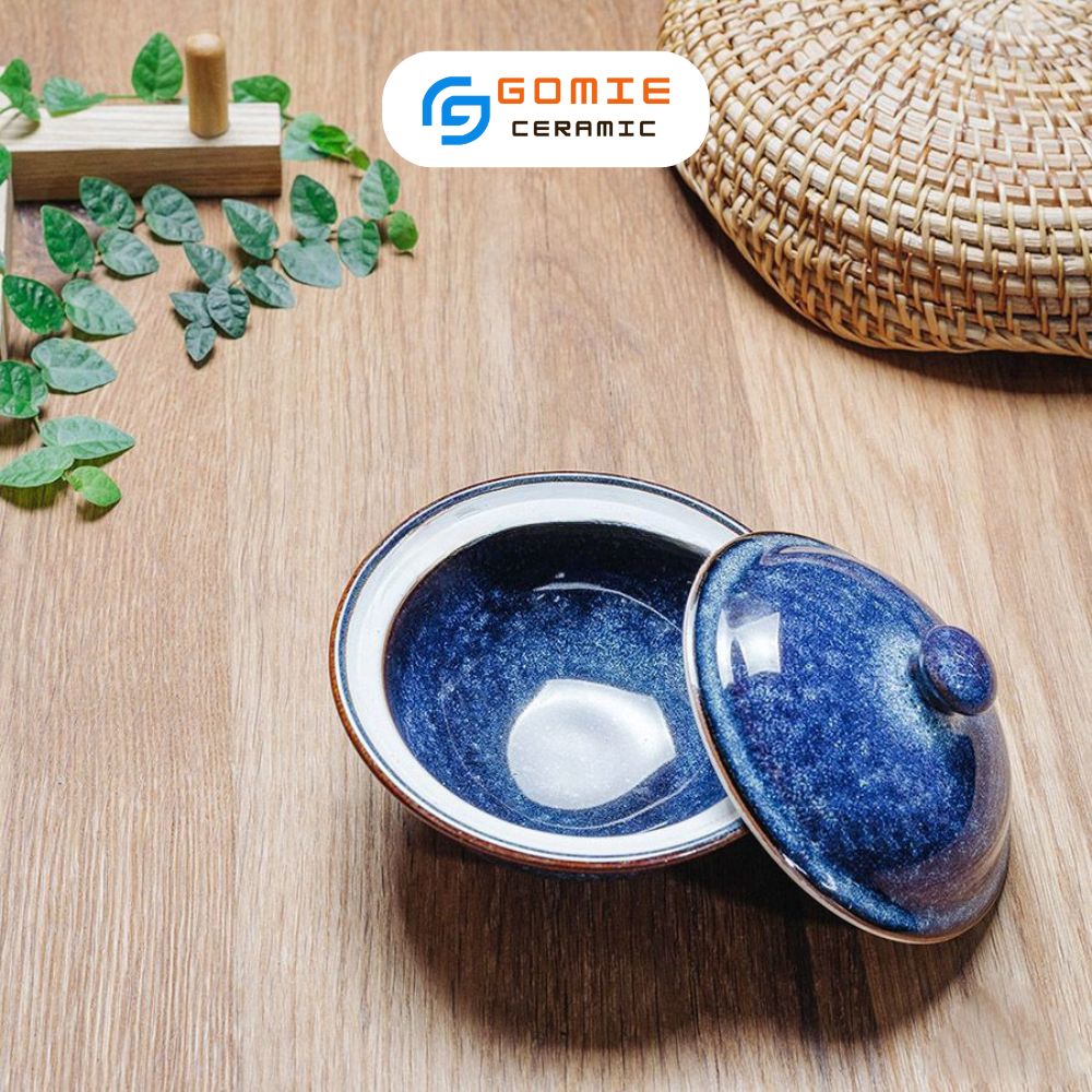 Bát Có Nắp Men Xanh Hoả Biến