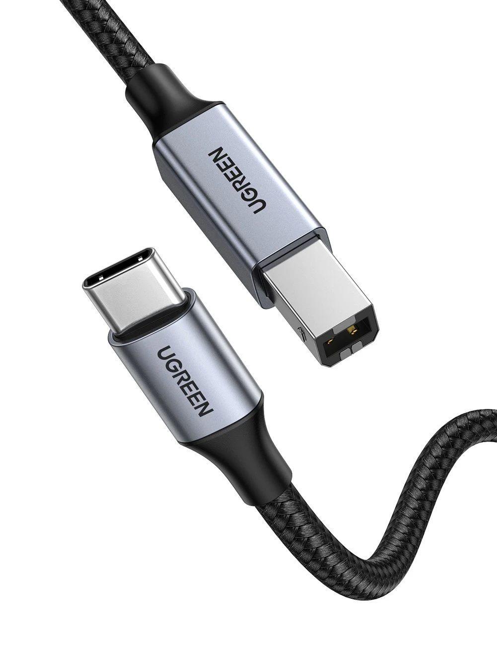 Ugreen UG80807US370TK 2M 2.0 đầu bọc nhôm dây dù chống nhiễu màu xám cáp USB type C ra usb B máy in - HÀNG CHÍNH HÃNG