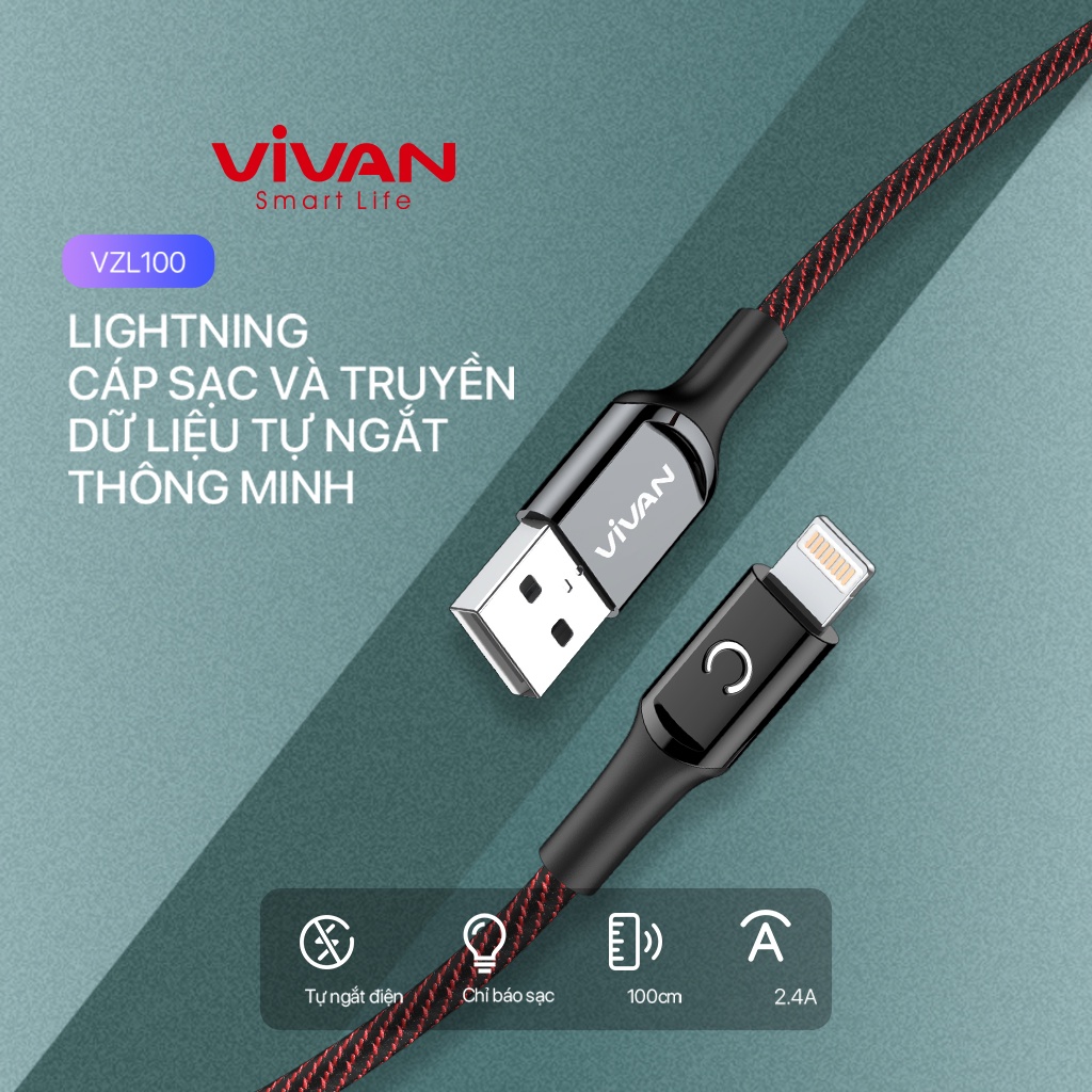 Cáp Sạc Nhanh Dành Cho Apple VIVAN VZL10 – Sạc và Truyền Dữ Liệu 2in1, Tự Động Ngắt, Chất Liệu Dây Dù, Nguồn Điện 2.4A - HÀNG CHÍNH HÃNG