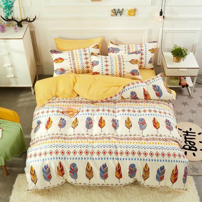 Bộ chăn ga gối cotton poly Thổ cẩm lông vũ