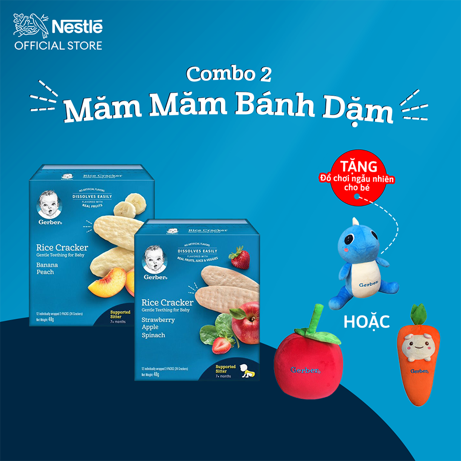 [TẶNG ĐỒ CHƠI CHO BÉ NGẪU NHIÊN] COMBO 2 BÁNH GẠO ĂN DẶM NESTLÉ GERBER CHÍNH HÃNG - COMBO 2 MĂM MĂM BÁNH DẶM