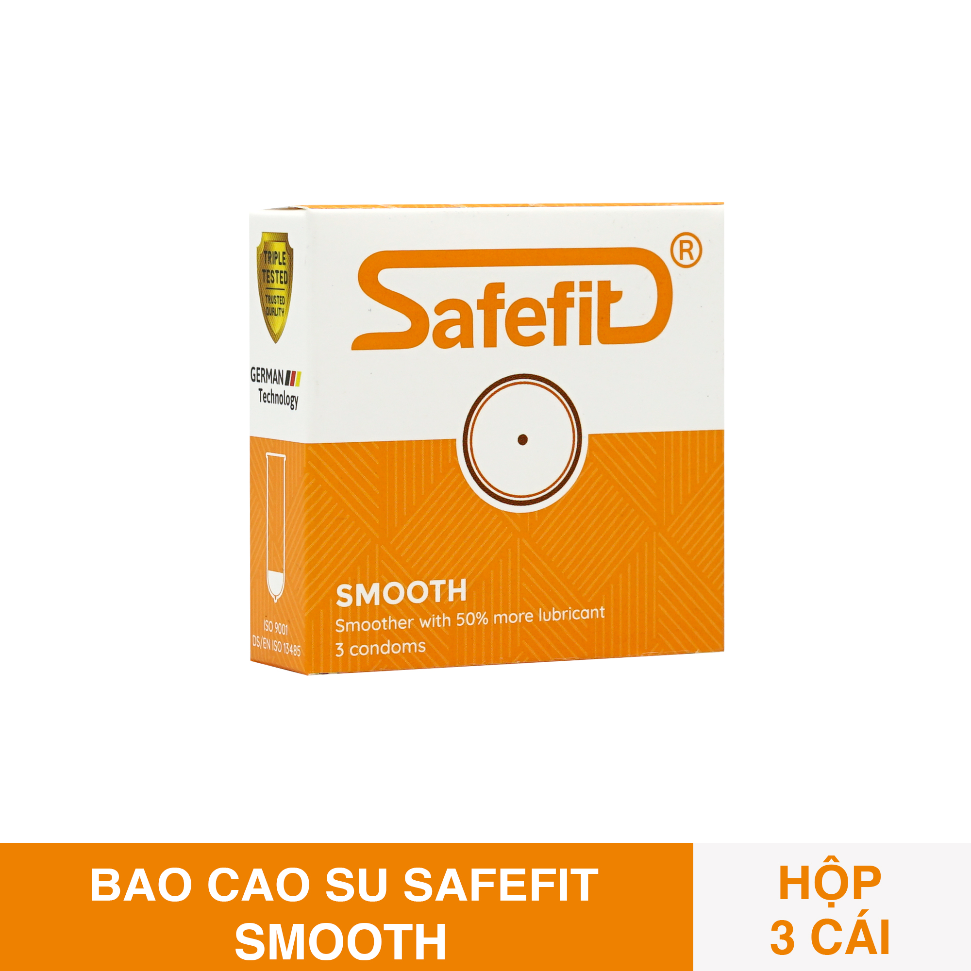 Hộp 12 Cái Bao Cao Su Safefit Smooth Trơn Mỏng Size 49mm