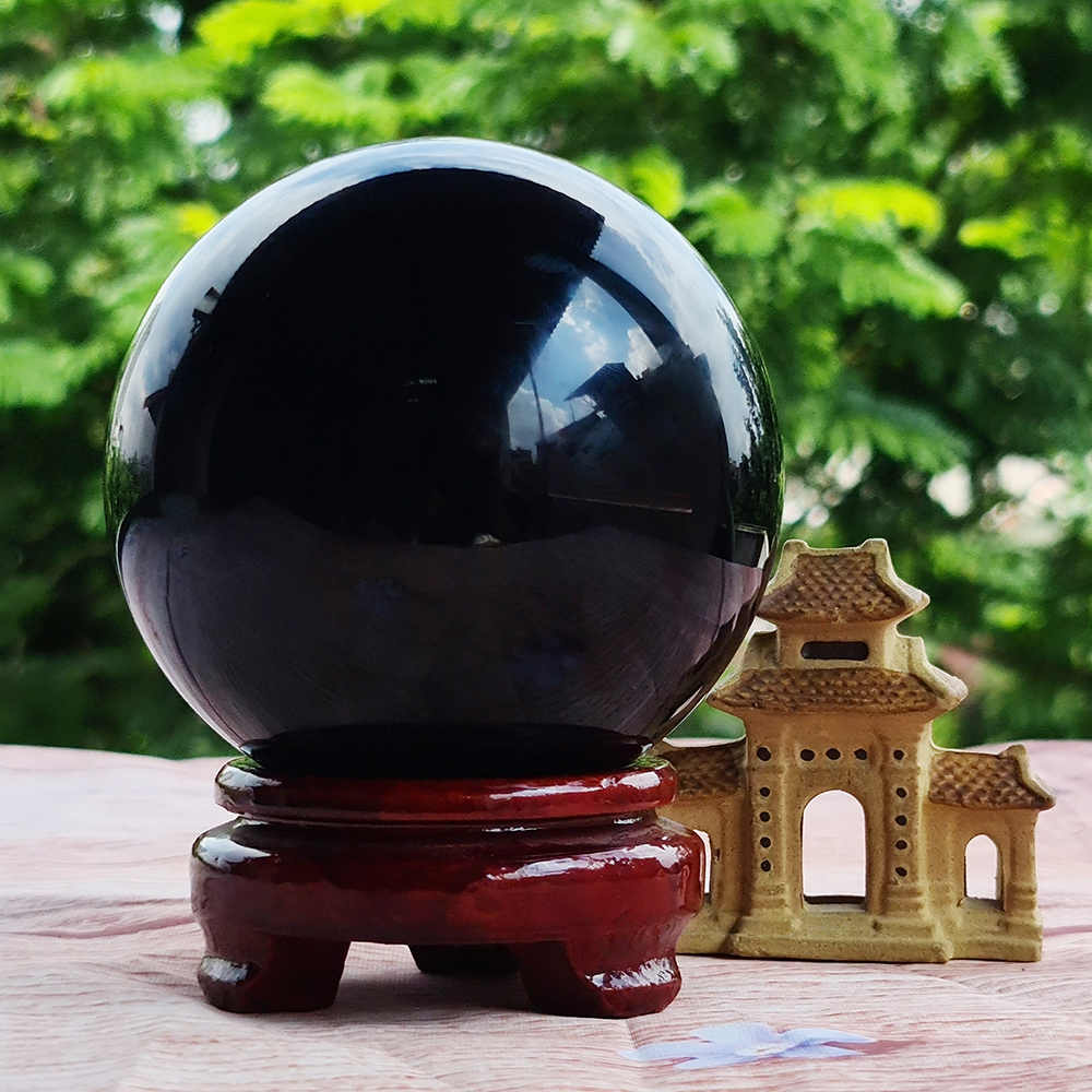Quả Cầu Phong Thuỷ Đá Thuỷ Tinh Núi Lửa Obsidian Đen - Mx - Hợp Mệnh Thuỷ, Mộc