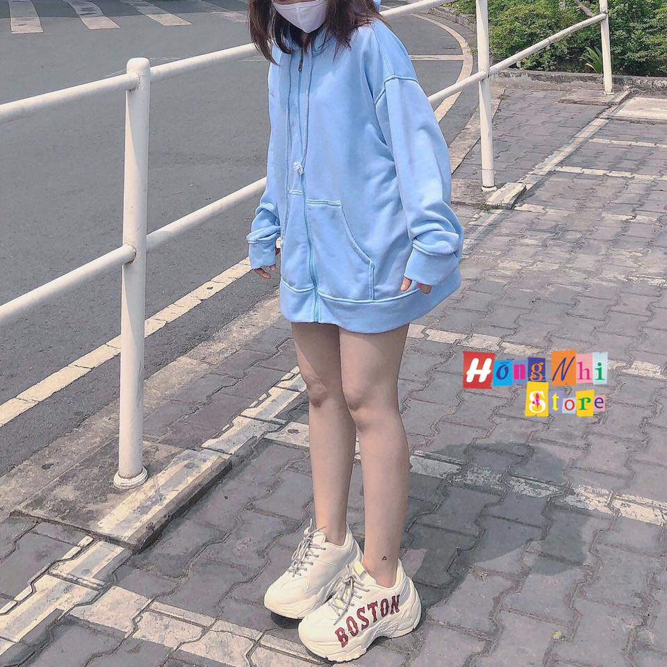 Áo Khoác Hoodie Zip Trơn Oversize Ulzzang Unisex Hoodie Dây Kéo Màu Xanh Dáng Rộng - MM