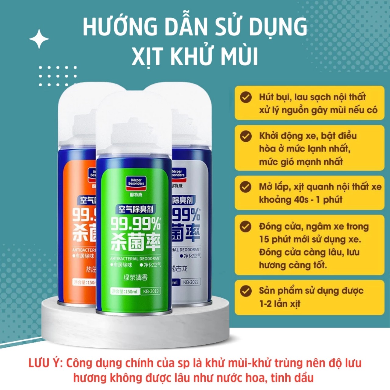 Xịt thơm xe khử mùi ô tô , khử khuẩn nội thất điều hòa xe hơi , phòng ngủ 99.98% loại tốt