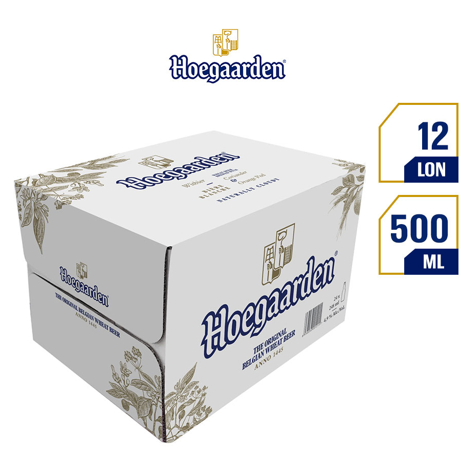 Thùng 12 Lon Bia Hoegaarden White Bỉ - Bia Lúa Mỳ Chính Hiệu