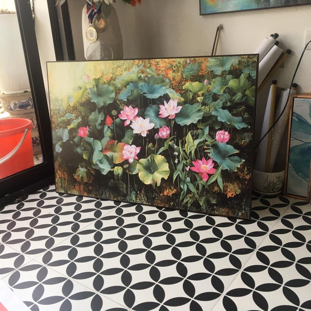 Tranh hoa sen - in canvas kích thước 60x90 ( đủ khung)