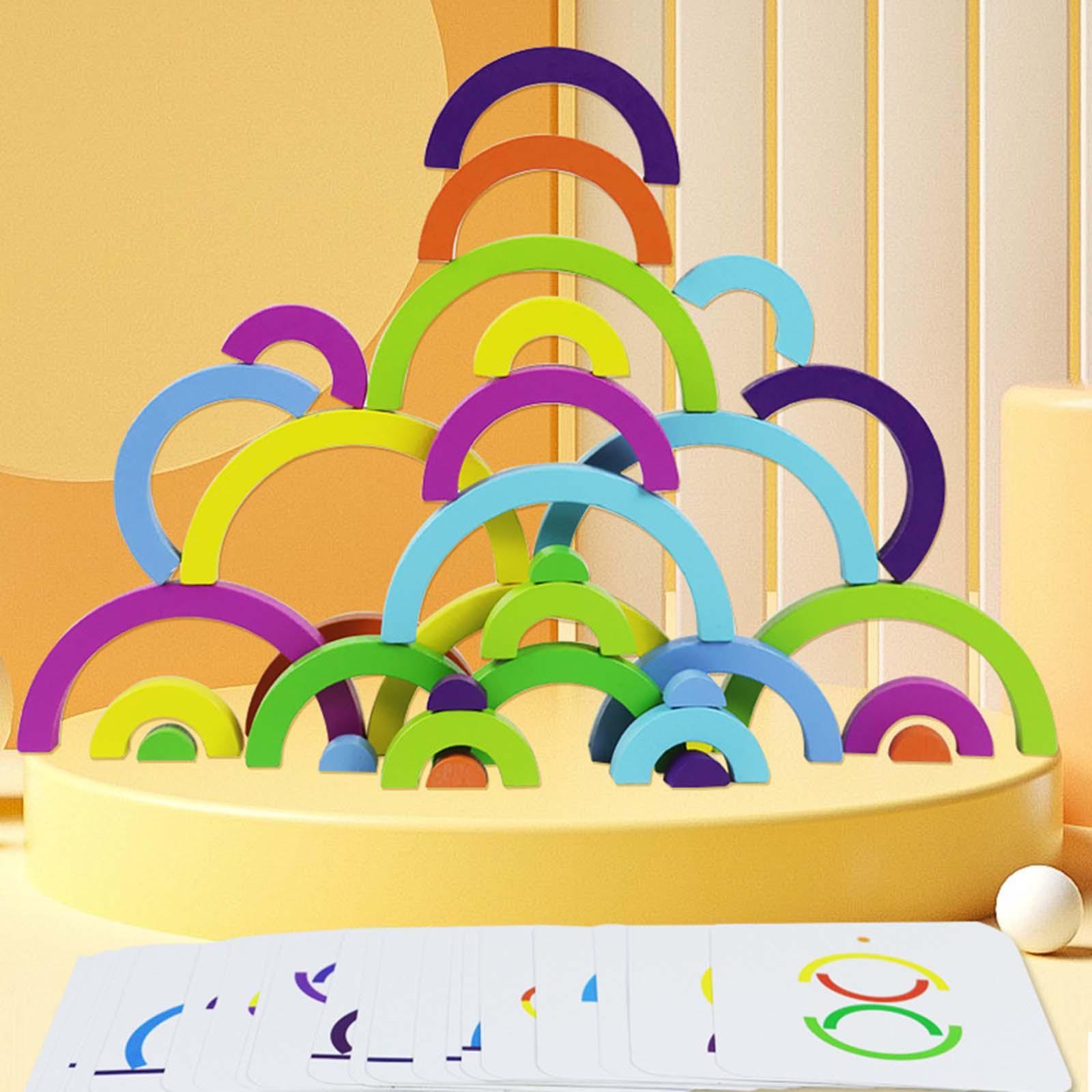 Wooden Rainbow Stacker Arch Bridge Playset Stacking Toys for Activity Boy Classic rainbow