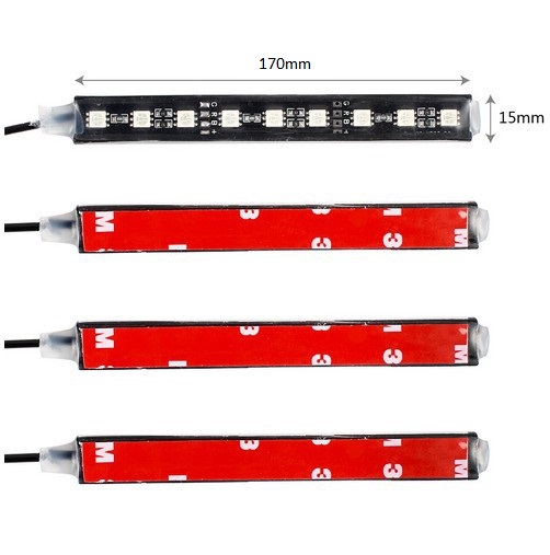 Bộ đèn Led cảm biến NHẤP NHÁY THEO NHẠC 4 thanh 9 bóng lắp gầm ghế ô tô có Remote