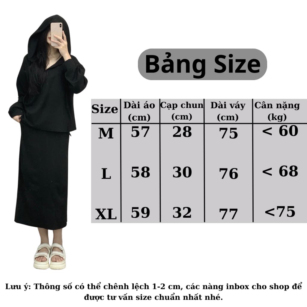 Set áo nỉ tăm có mũ WinBeen Set áo kèm chân váy dài chất nỉ tăm phong cách Hàn Quốc hot trend