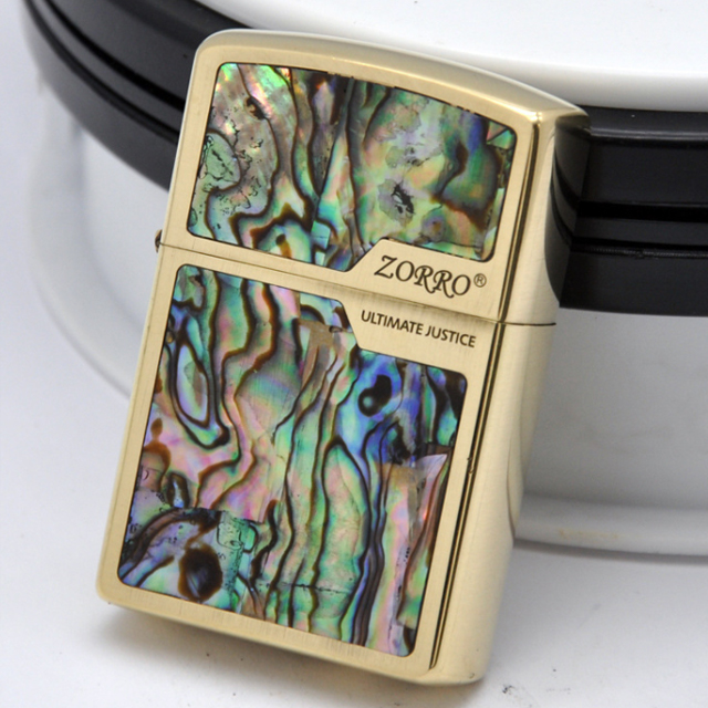Vỏ Hột Quẹt Bật Lửa Xăng Đá Zorro Z91569 Họa Tiết Khảm Trai - Dùng Xăng Bấc Đá Cao Cấp