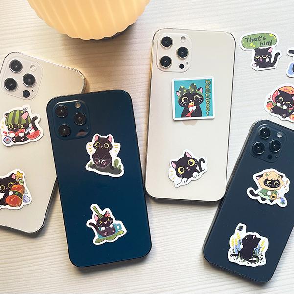 Sticker MÈO ĐEN CHIBI hoạt hình cute trang trí mũ bảo hiểm,guitar,ukulele,điện thoại,sổ tay,laptop-mẫu S93