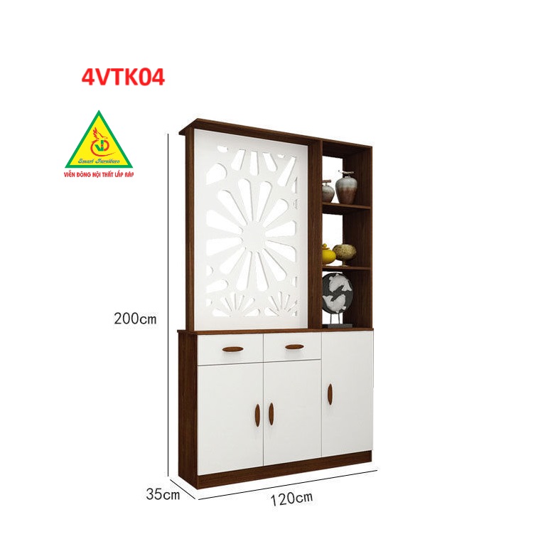 Vách ngăn phòng khách, vách ngăn tủ kệ bằng gỗ 4VTK04 - Nội thất lắp ráp Viendong adv