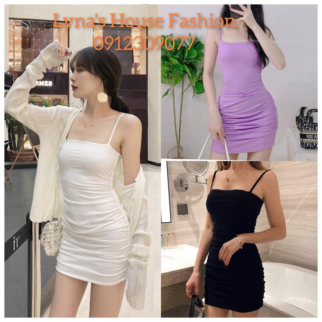 Váy thun 2 Dây Ôm Body Nhún Sườn Chất Cotton Zip Mịn - LH31