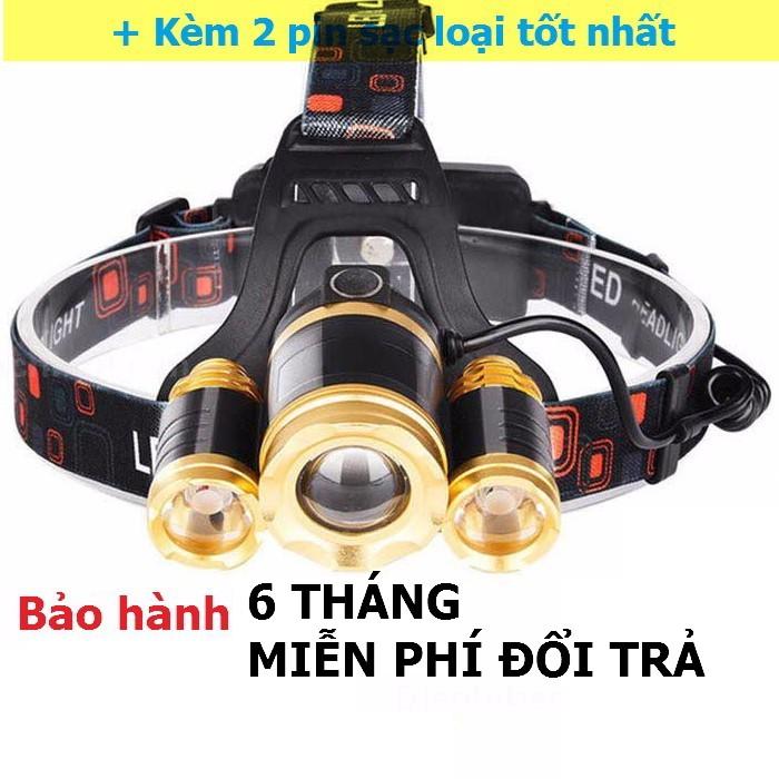 Đèn pin đội đầu cảm ứng 3 bóng siêu sáng,đèn đeo trán,đèn soi ếch