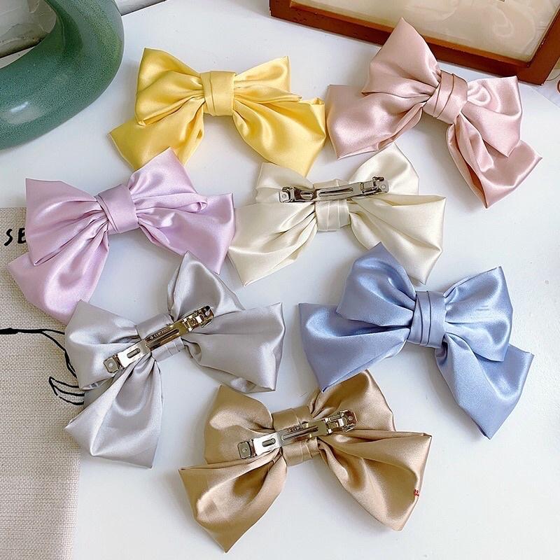 Kẹp tóc hình nơ vải Satin phong cách tiểu thư