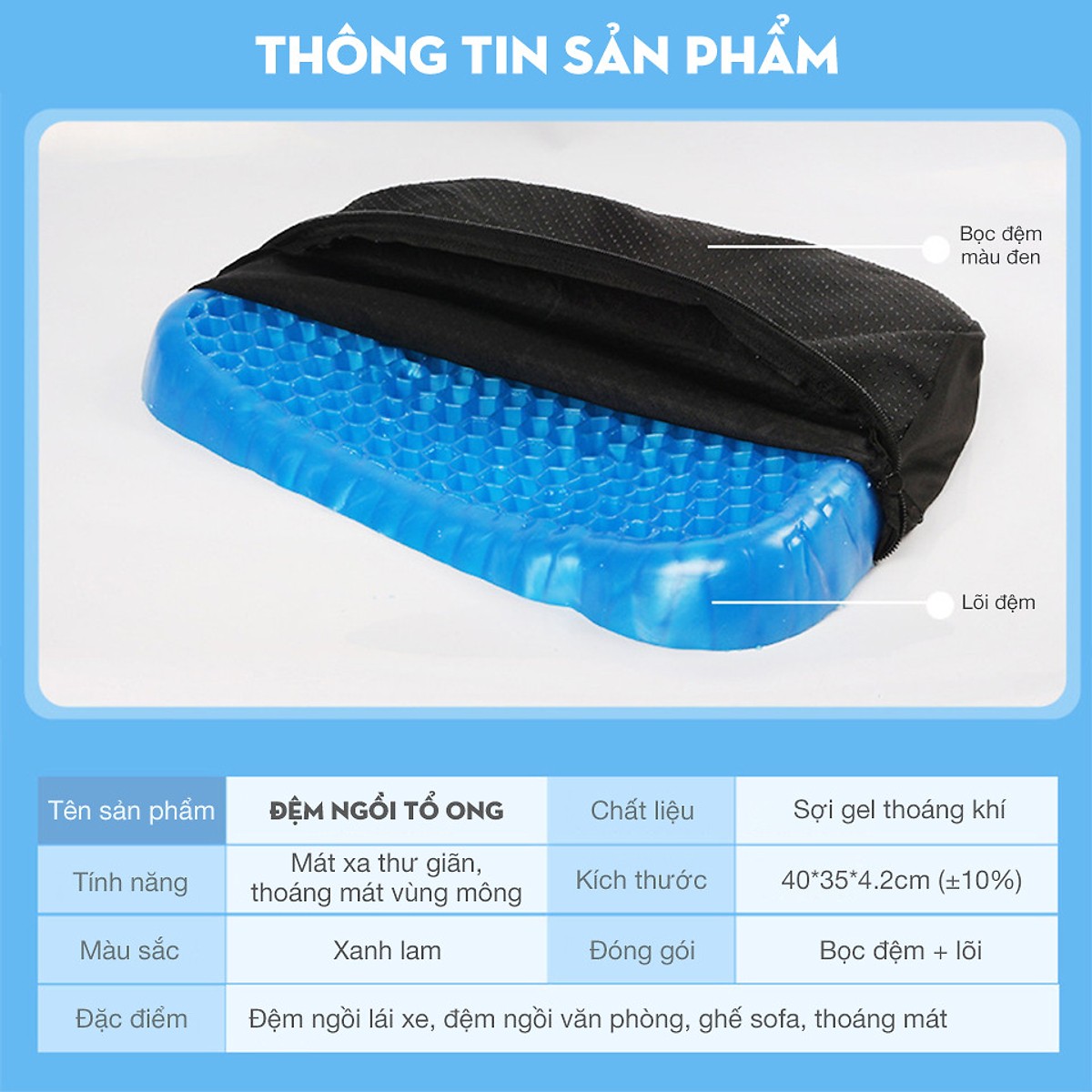 Đệm ngồi 3D thoáng khí chống đau mỏi Egg sister