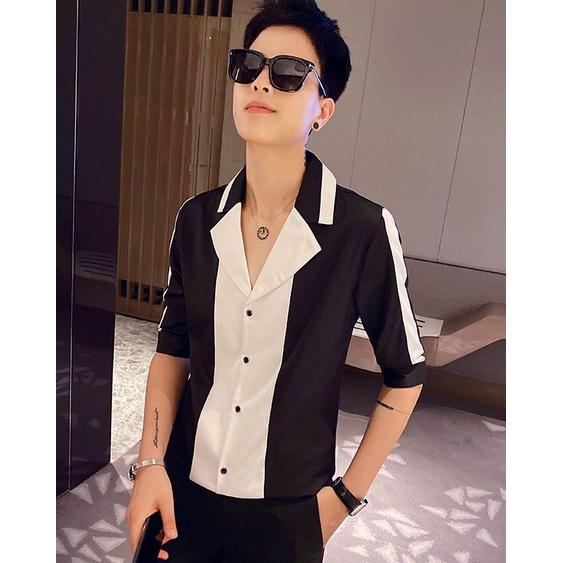 Áo sơ mi nam, Áo sơ mi dài 3/4 cổ chữ V, phối 2 màu chủ đạo đen trắng phong cách hàn quốc, lịch lãm sang trọng. Mã N12