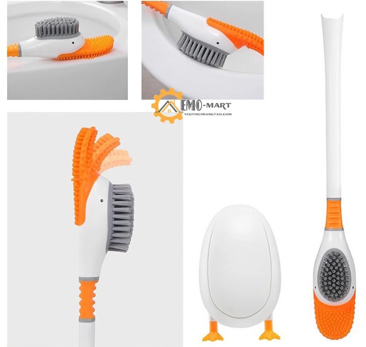 BỘ BÀN CHẢI VỆ SINH TOILET HÌNH VỊT BẰNG Slinicon TIỆN DỤNG - CHÀ CỌ TOILET CÓ HỘP ĐỰNG