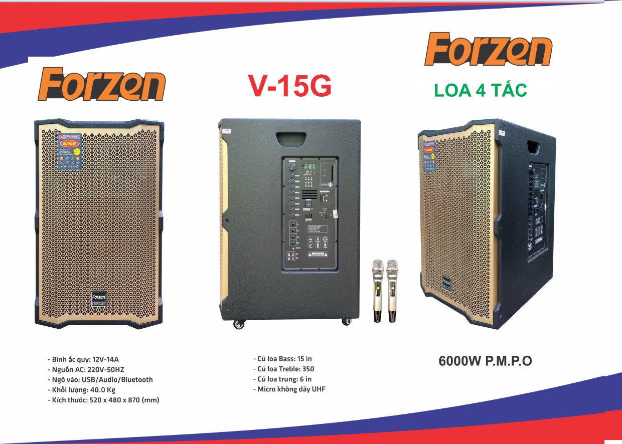 Loa kéo cao cấp Forzen V-15G (4 Tấc gỗ, 3 đường tiếng) - Model mới nhất 2021 - Hàng chính hãng