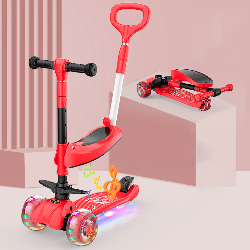 Xe scooter 3 bánh tự cân bằng, 3in1 có ghế gấp gọn, xe chòi chân thăng bằng có nhạc và Full ĐÈN LEZ từ ghế xuống bánh có tay cầm, giỏ đồ đi kèm