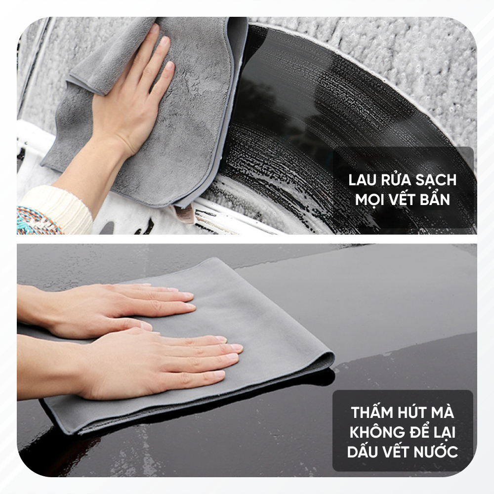 Khăn Lau Xe Hơi Ô Tô THẾ HỆ MỚI Cao Cấp Gia Dụng Đa Năng Siêu Thấm Microfiber, Không rụng lông