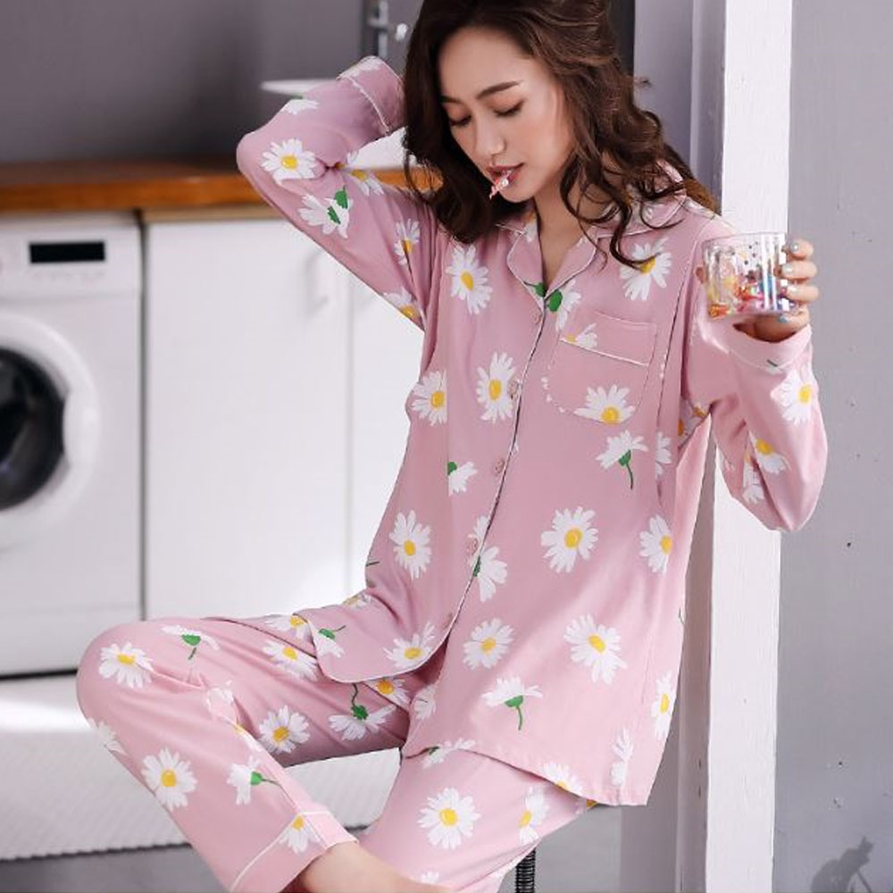 Bộ Đồ Pyjama Bầu Và Sau Sinh Dài Tay Az9446 Chất Liệu 100%Cotton Họa Tiết Hoa Cúc Dễ Thương Có Thiết Kế Cho Bé Ti