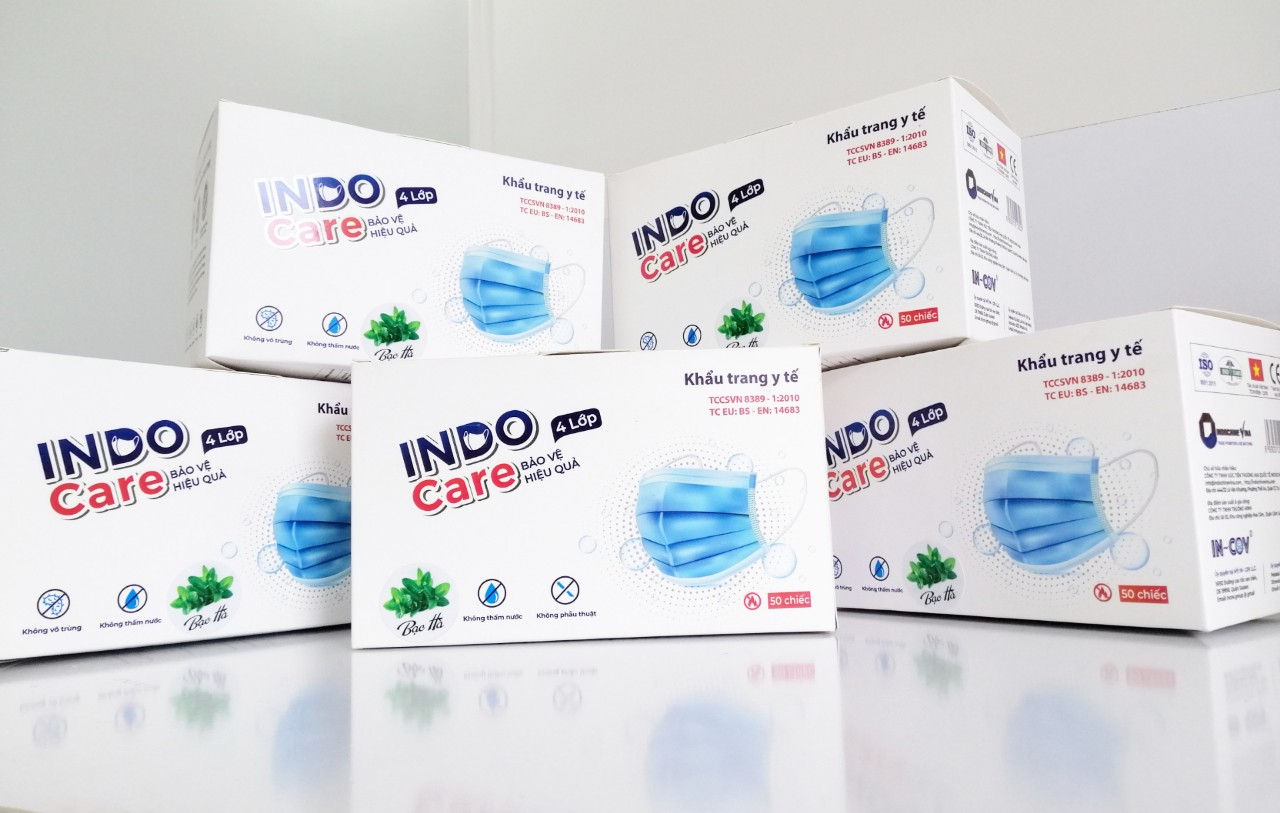 COMBO 5 HỘP KHẨU TRANG INDO CARE - Tinh Dầu Thiên Nhiên (Tặng thêm 1 hộp khẩu trang + 1 chai nước rửa tay)