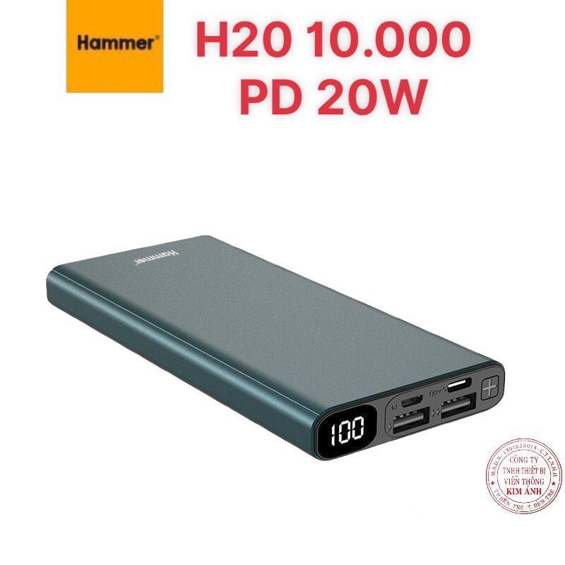 Sạc Dự Phòng Ham  (H20) vỏ nhôm 10.000 mAh, Sạc nhanh QC 3.0, PD 20w, màn hình LCD hiển thị pin - Hàng chính hãng