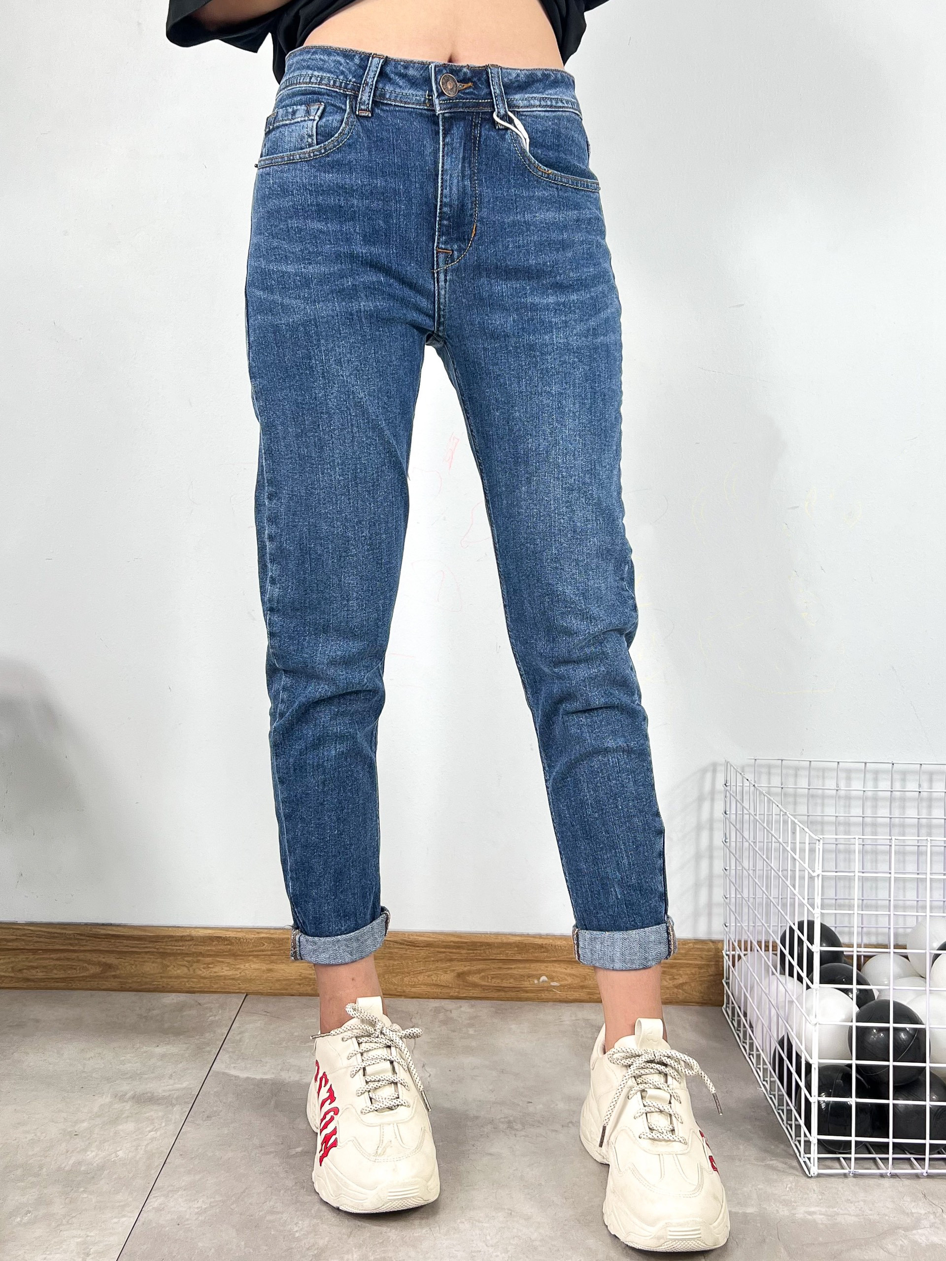 Quần jean nữ boyfriend baggy trơn dài co giãn HQJEANS