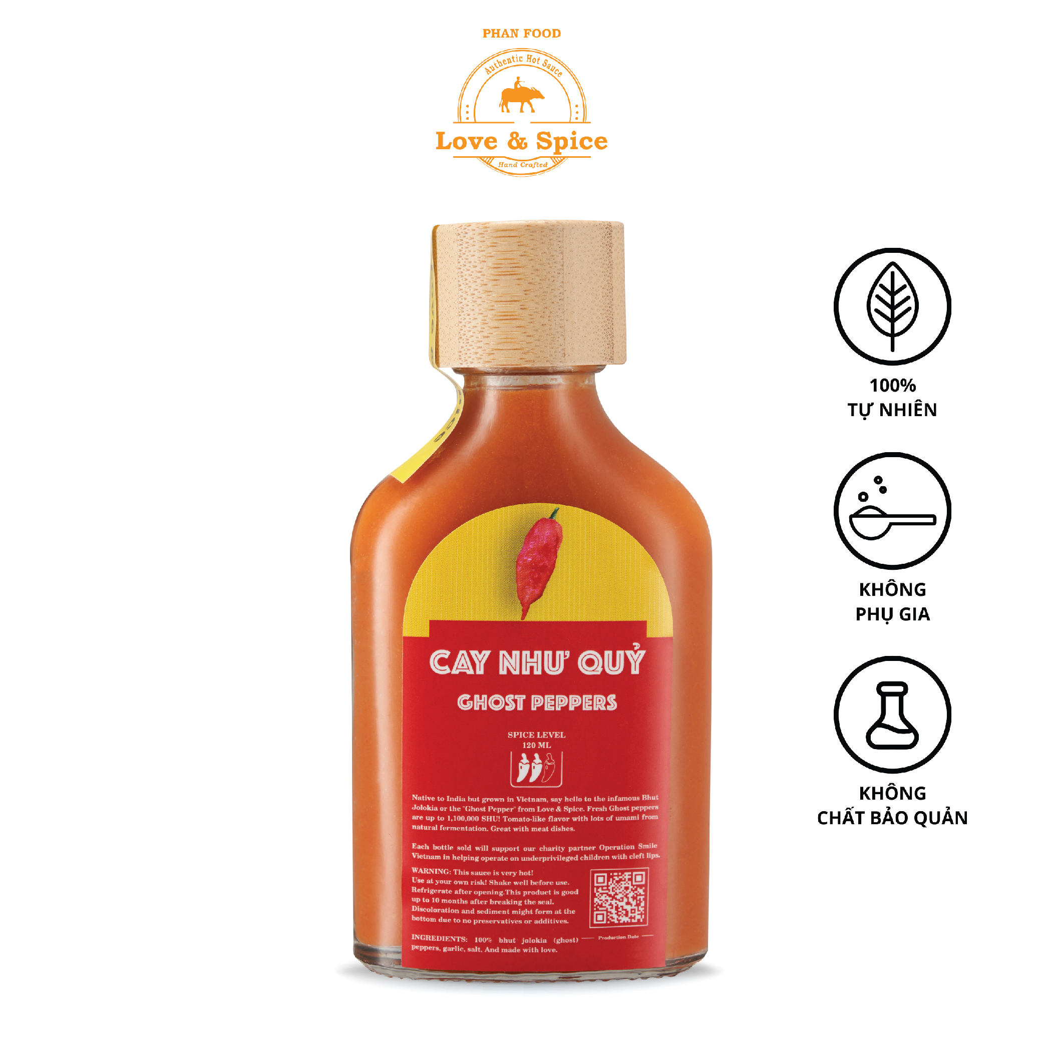 CAY NHƯ QUỶ - Tương ớt siêu cay Love &amp; Spice (cấp độ 2) lên men tự nhiên từ ớt Ghost Pepper chai 120ml