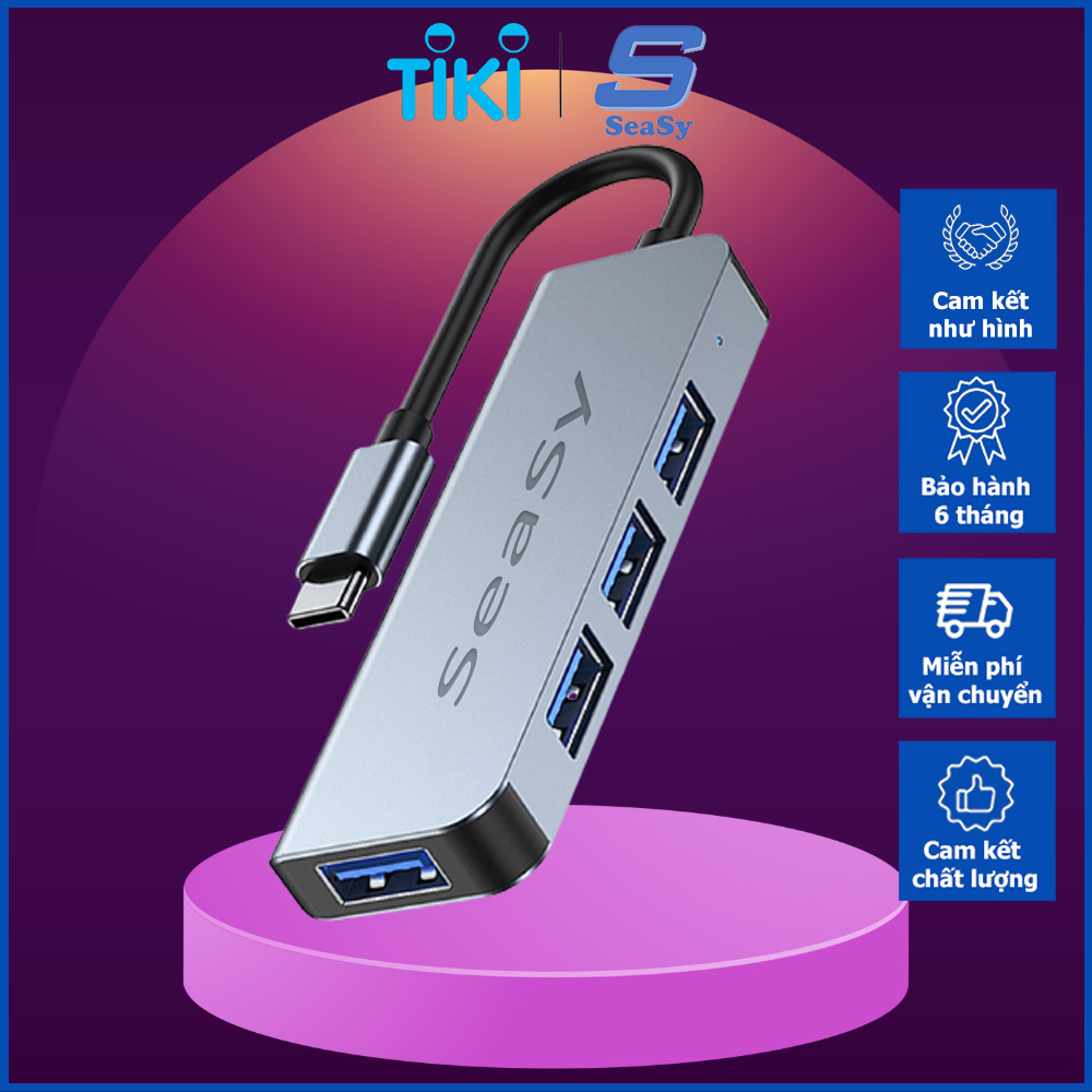 Hub Chuyển Đổi USB TypeC To USB 3.0 SeaSy BYL–2013T, 4 Cổng USB Tốc Độ Cao, Tương Thích Các Hệ Điều Hành, Kết Nối Đa Năng Cho Macbook, Laptop, Máy Tính, Bàn Phím, Chuột, Máy In, Điện Thoại – Hàng Chính Hãng