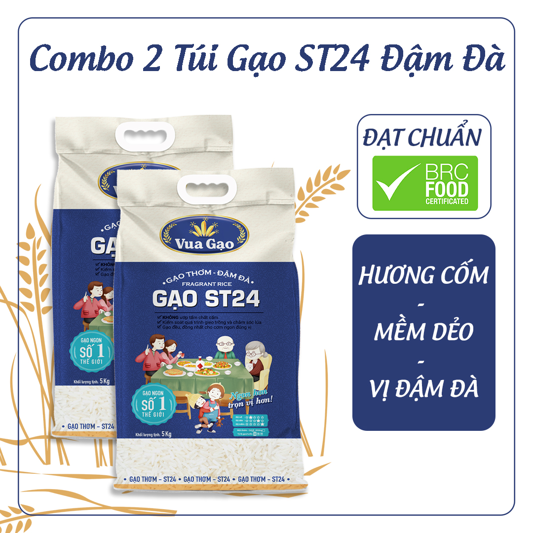 COMBO 2 TÚI GẠO ST24 ĐẬM ĐÀ 5KG - VUA GẠO (TỔNG 10KG)