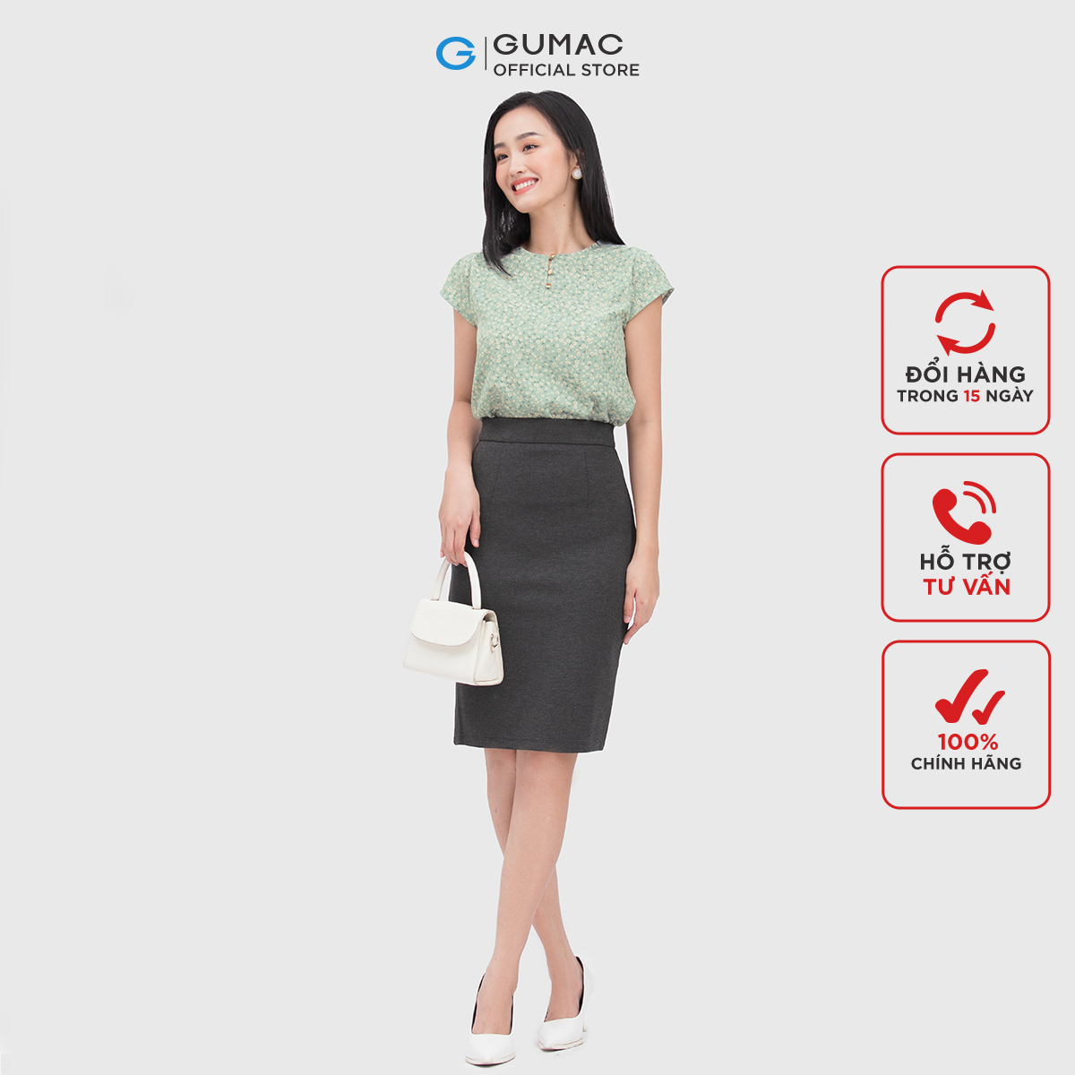 Chân váy GUMAC VC04049 form bút chì xẻ tà thời trang công sở