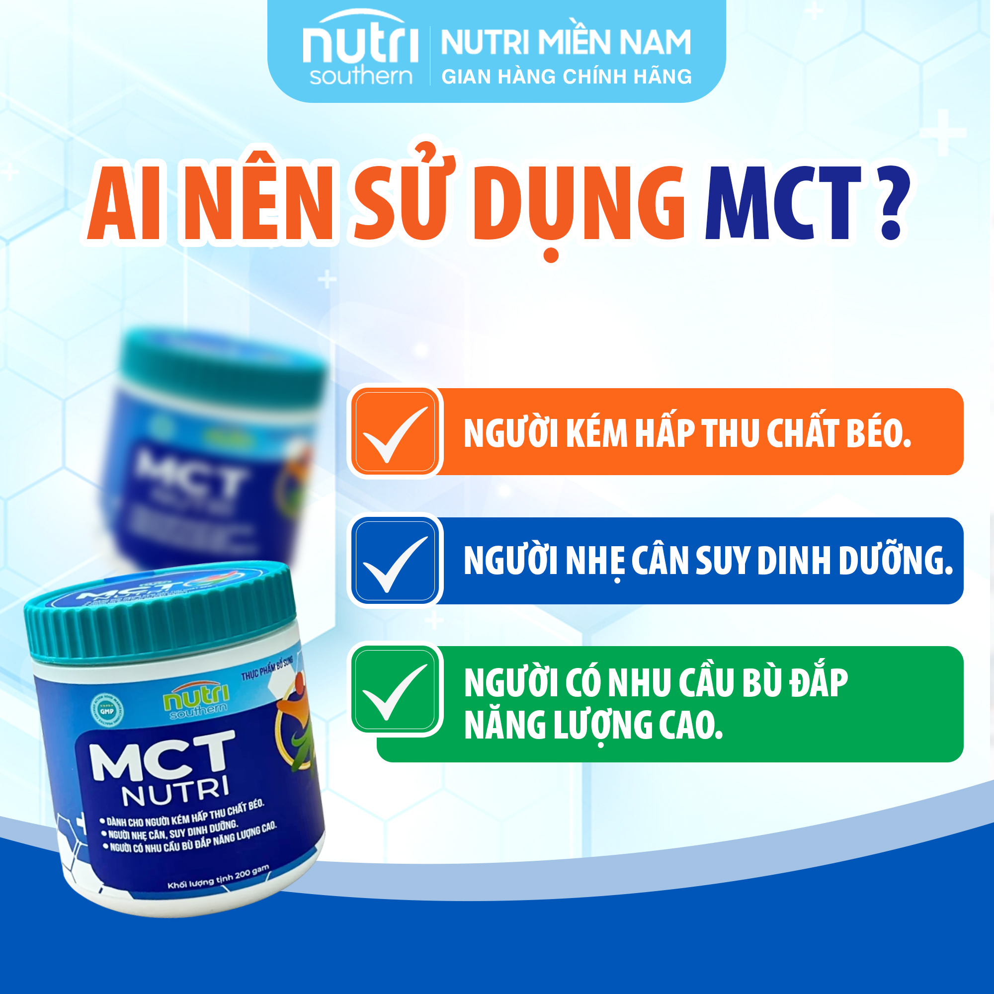 Bột Bổ Sung Chất Béo Lành Mạnh MCT NUTRI Cho Người Kém Hấp Thu Chất Béo, Người Nhẹ Cân Và Người Cần Bù Đắp Năng Lượng Cao
