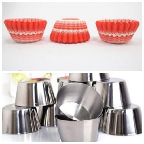 Bộ 10 Khuôn Inox Đa Năng Làm Bánh Cupcake, Bánh Bò, Rau câu, Flan Có 3 Size - Không Kèm Nắp Đậy