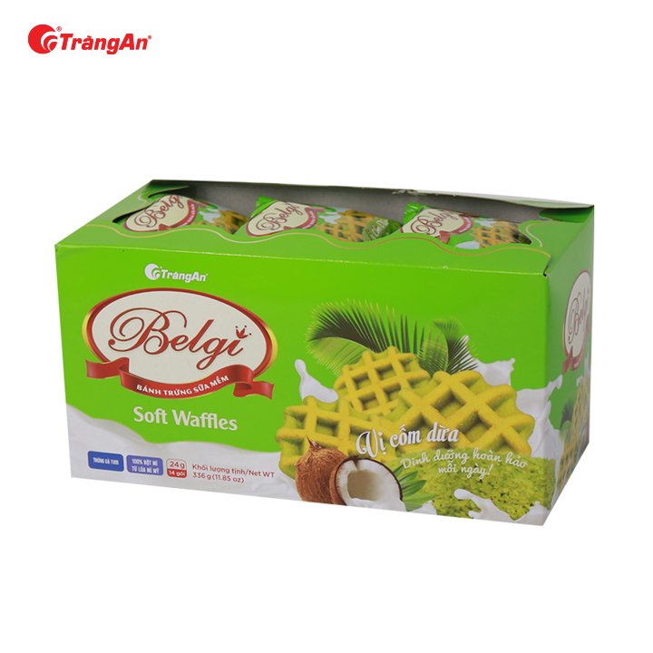 Bánh Belgi Trứng Sữa Mềm Vị Cốm Dừa Hộp 322g, Thương Hiệu Tràng An